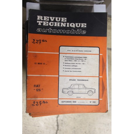 Revues techniques septembre 1968 n°269 pour Fiat 125 - Vintage