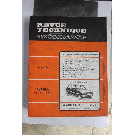 Revues techniques novembre 1972 n°318 pour Renault 5L et 5TL -