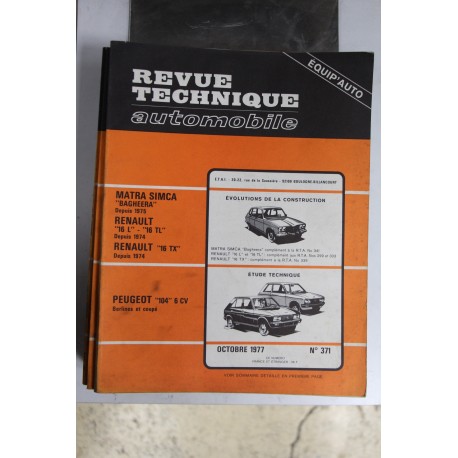 Revues techniques octobre 1977 n°371 pour Peugeot 104 6cv