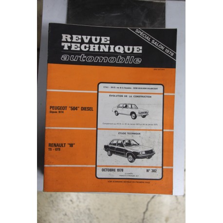 Revues techniques octobre 1978 n°382 pour Renault 18 TS et GTS