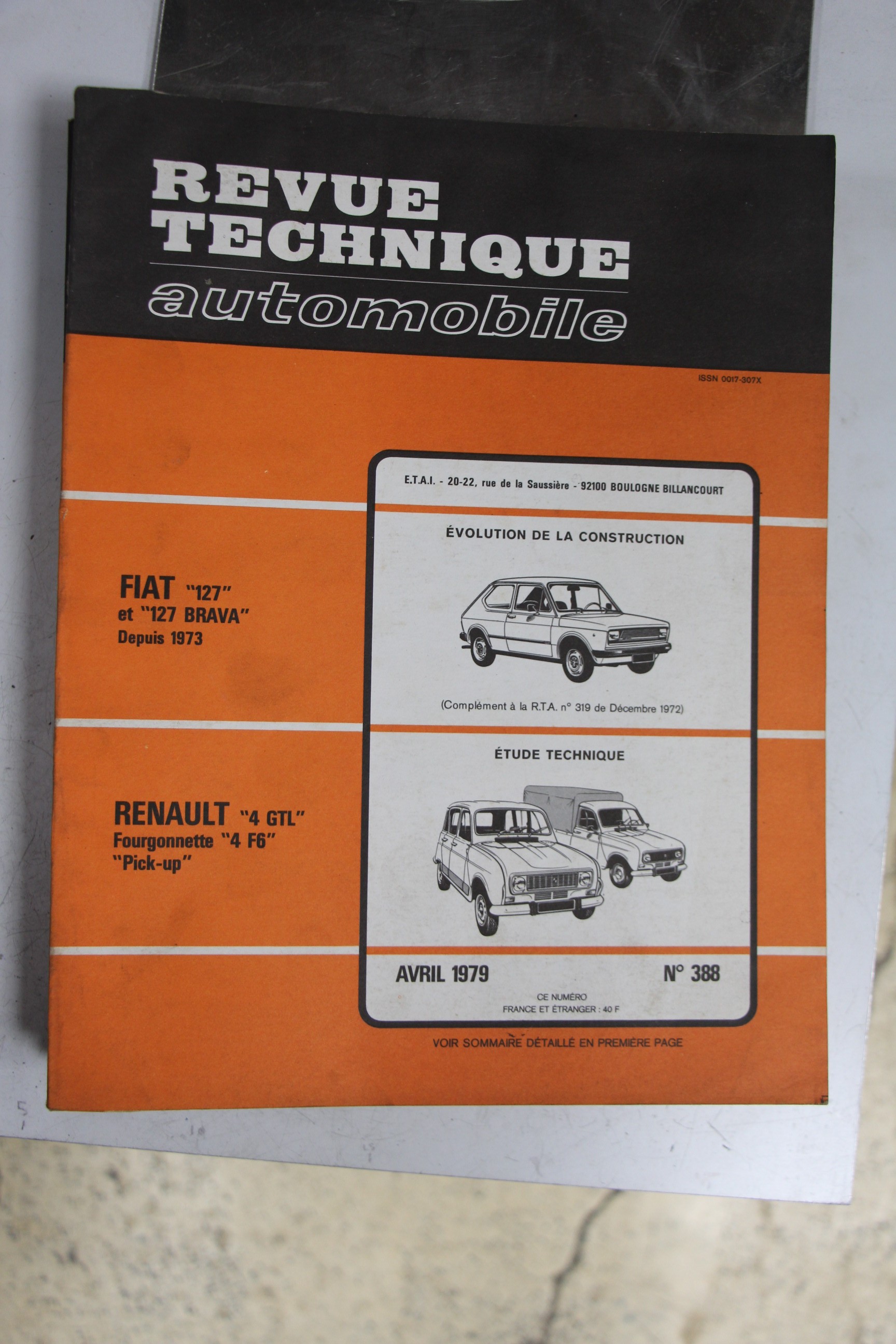 Revue technique RENAULT 4 GTL FOURGONNETTE 4 F6 PICK UP RTA 388 1979 FIAT 127 BE 